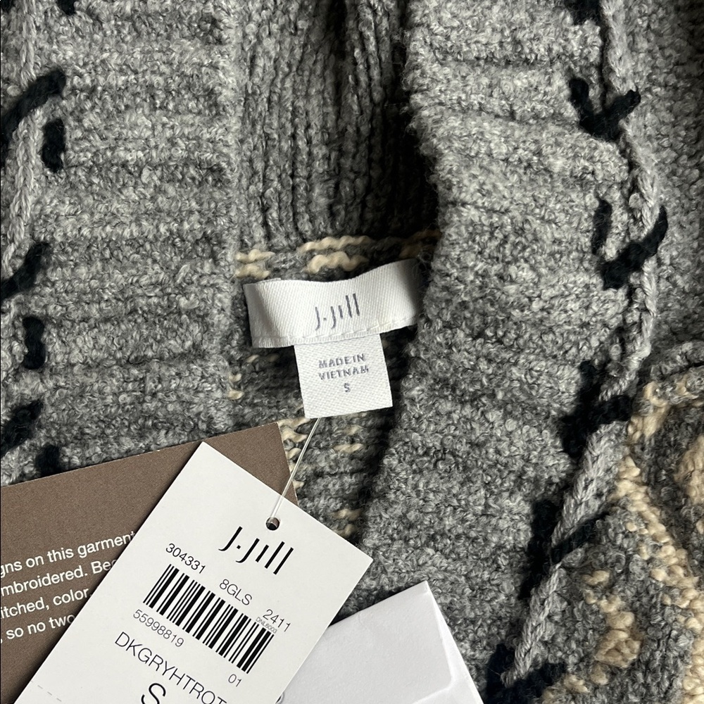 NWT J. Jill Gray Patterned Hooded Cardigan Size Small - Picture 6 of 8